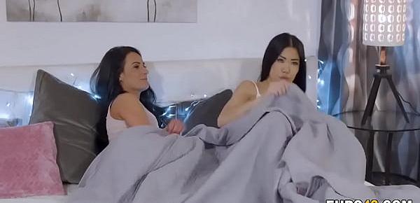  Pillow battle ends in a hot lesbian sex